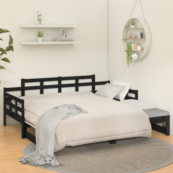 Estrutura sofá-cama de puxar 2x(90x200) cm pinho maciço preto M 4