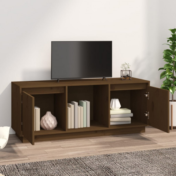 Mueble para TV madera maciza de pino marrón miel 110.5x35x44 cm M 3