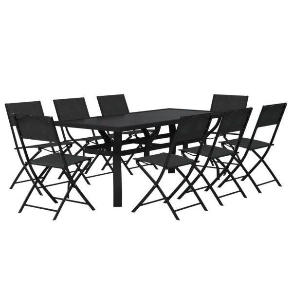 Juego de comedor para jardín 9 piezas gris y negro M 3