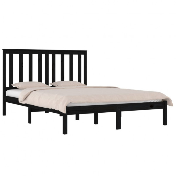 Estrutura de cama 140x190 cm madeira de pinho maciça preto M 3