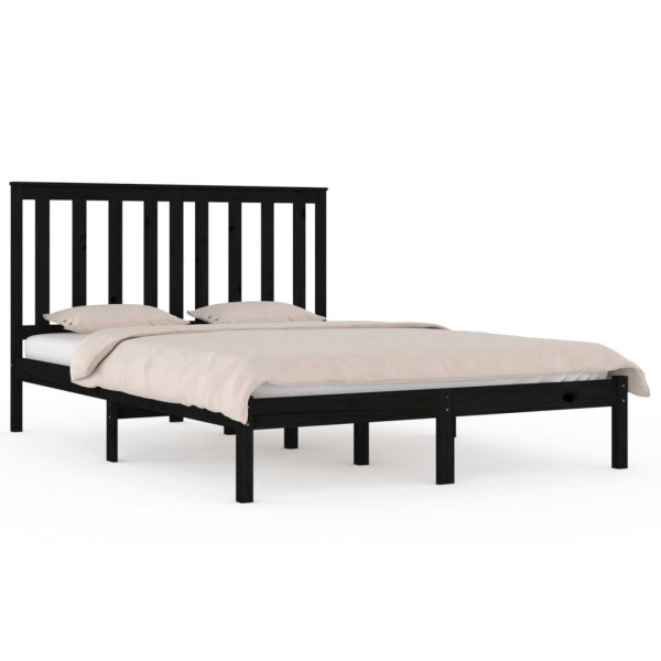 Estructura de cama de madera maciza de pino negra 200x200 cm M 2