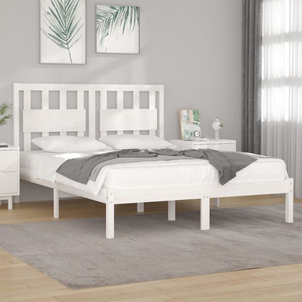 Estructura de cama de madera maciza de pino blanca 140x200 cm D