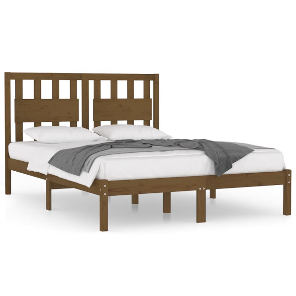 Estructura de cama madera maciza de pino marrón miel 200x200 cm M 2
