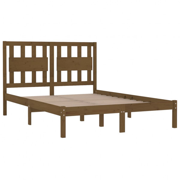 Estructura de cama madera maciza de pino marrón miel 200x200 cm M 4