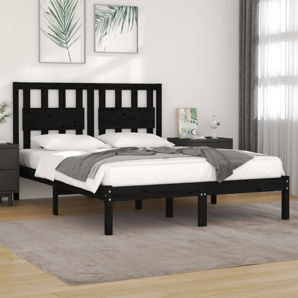 Estructura de cama de madera maciza de pino negra 200x200 cm D