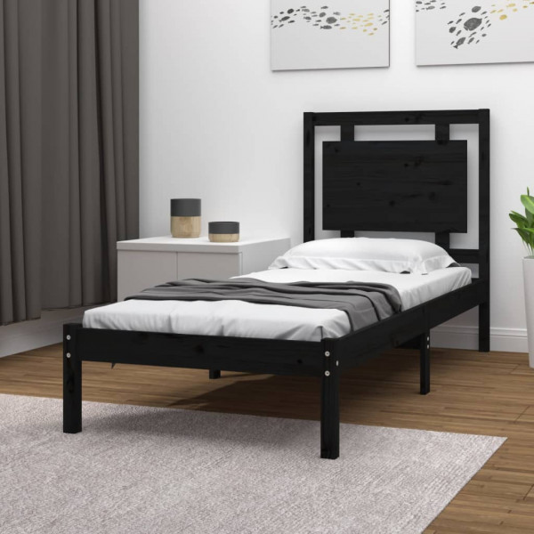 Estructura de cama individual madera maciza negra 75x190 cm D