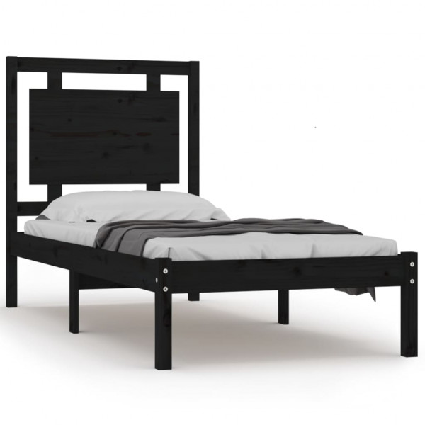 Estructura de cama individual madera maciza negra 75x190 cm M 2
