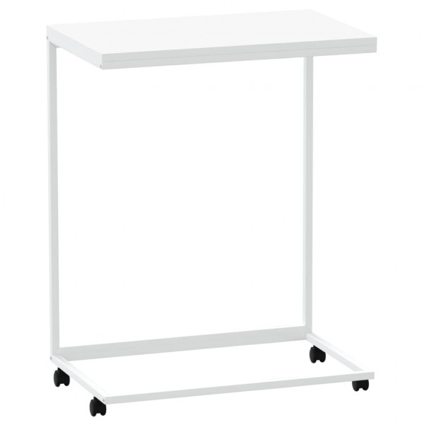 Mesa auxiliar con ruedas de contrachapado blanco 55x35x70 cm M 2