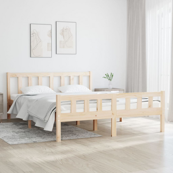 Estructura de cama doble pequeña madera maciza 120x190 cm D