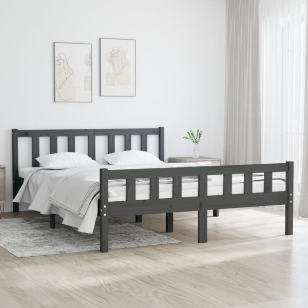 Estructura de cama de madera maciza gris 140x190 cm D