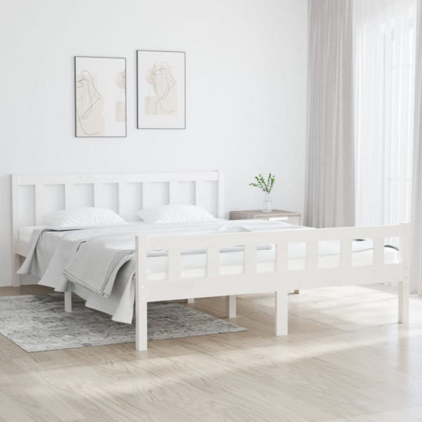Estructura de cama King Size madera maciza blanco 150x200 cm D