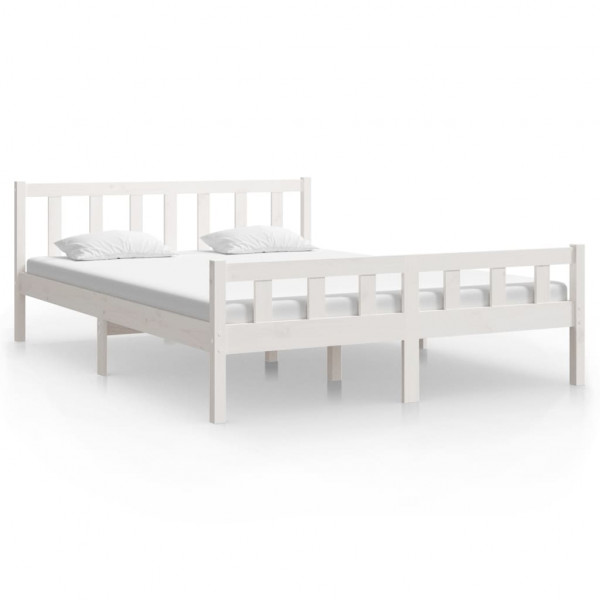 Estructura de cama King Size madera maciza blanco 150x200 cm M 2