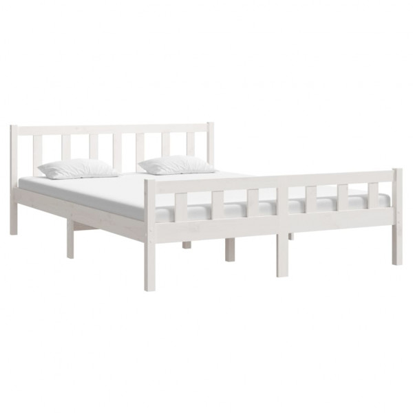 Estrutura de cama king 150x200 cm madeira maciça branco M 3