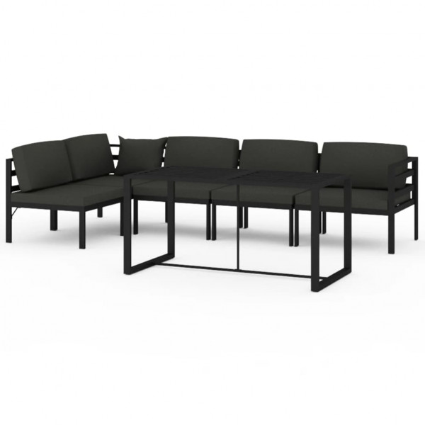 6 pcs conjunto lounge jardim com almofadões alumínio antracite M 2