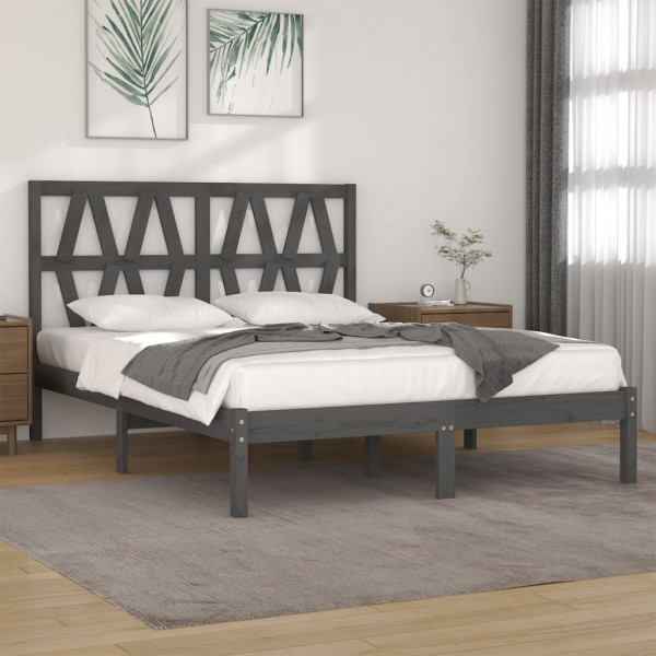 Estructura de cama de madera maciza de pino gris 200x200 cm D