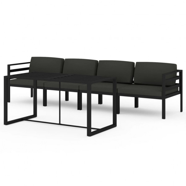 5 pcs conjunto lounge jardim com almofadões alumínio antracite M 2