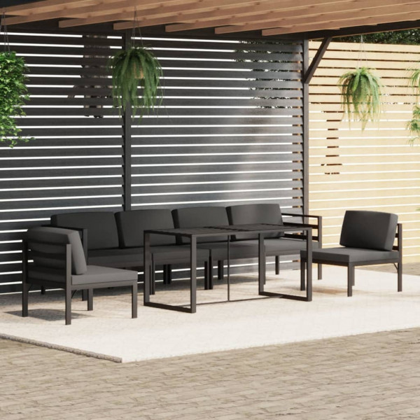 7 pcs conjunto lounge jardim com almofadões alumínio antracite D