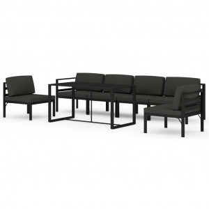 7 pcs conjunto lounge jardim com almofadões alumínio antracite H