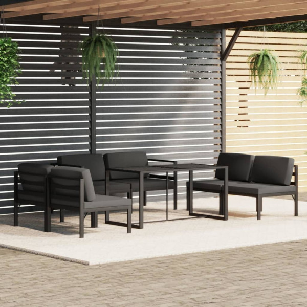Set muebles de jardín 7 pzas y cojines aluminio gris antracita D