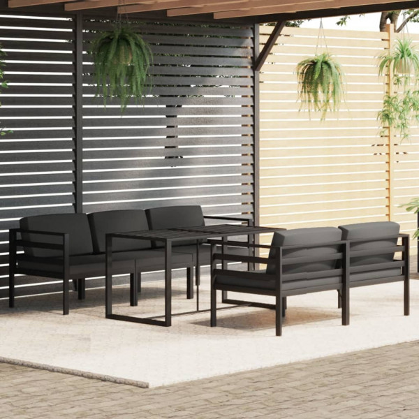 Set muebles de jardín 6 pzas y cojines aluminio gris antracita D