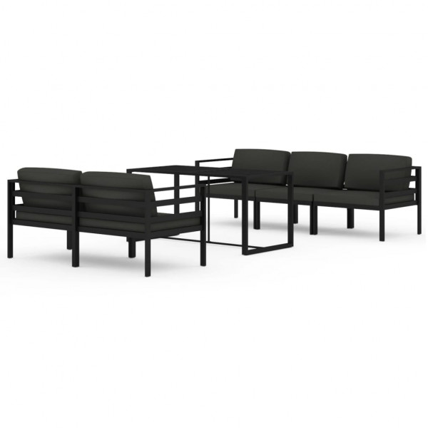 Set muebles de jardín 6 pzas y cojines aluminio gris antracita M 2