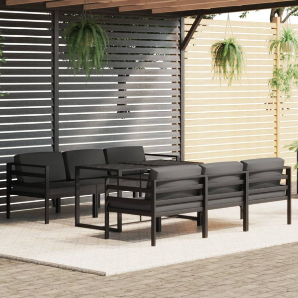 Set muebles de jardín 7 pzas y cojines aluminio gris antracita D