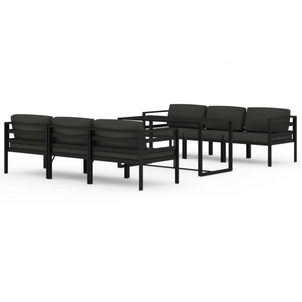 7 pcs conjunto lounge jardim com almofadões alumínio antracite M 2