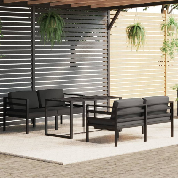 Set muebles de jardín 5 pzas y cojines aluminio gris antracita D