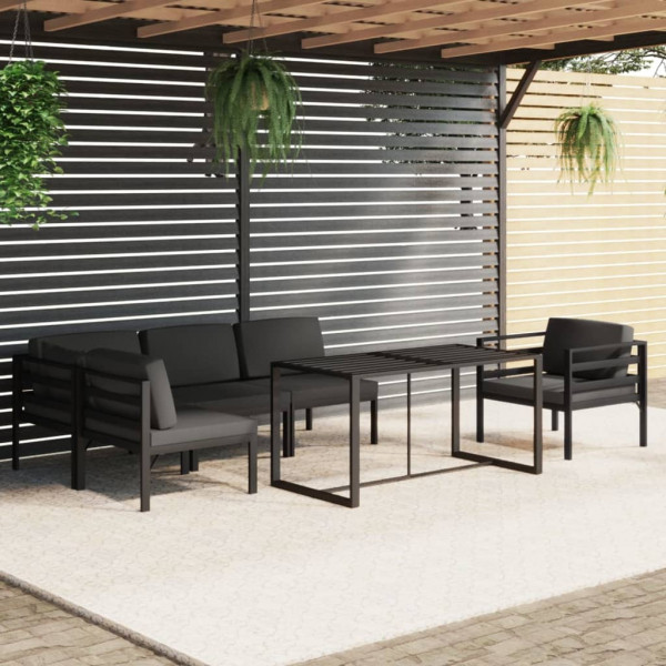 Set muebles de jardín 6 pzas y cojines aluminio gris antracita D