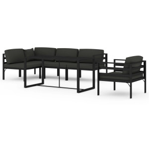 6 pcs conjunto lounge jardim com almofadões alumínio antracite H
