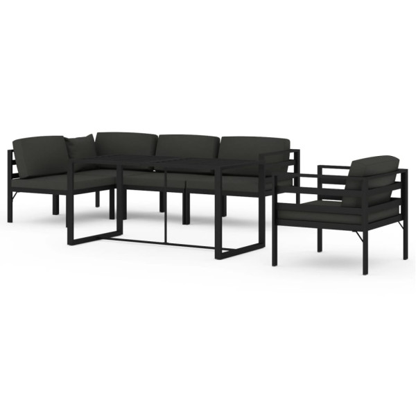 6 pcs conjunto lounge jardim com almofadões alumínio antracite M 2