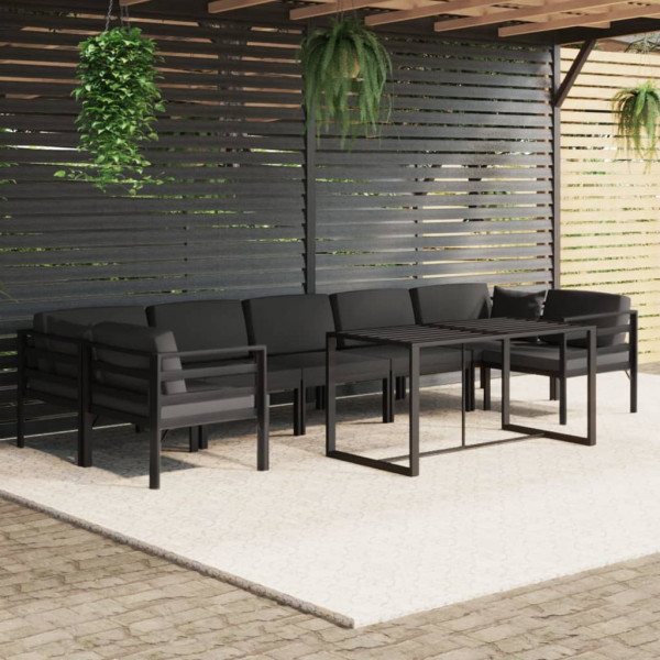 Set muebles de jardín 8 pzas y cojines aluminio gris antracita D
