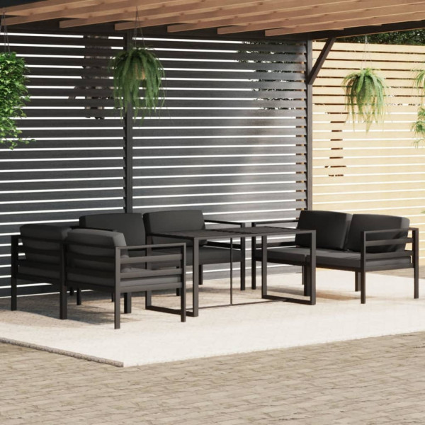 Set muebles de jardín 7 pzas y cojines aluminio gris antracita D
