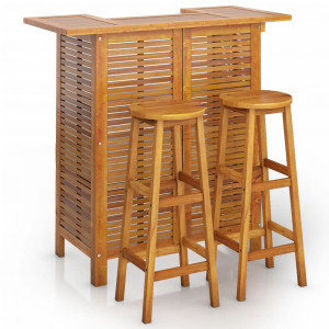 3 pcs conjunto de bar para jardim madeira de acácia maciça H