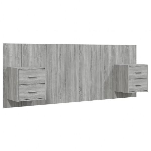 Cabecero de cama con mesitas madera contrachapada gris Sonoma M 2