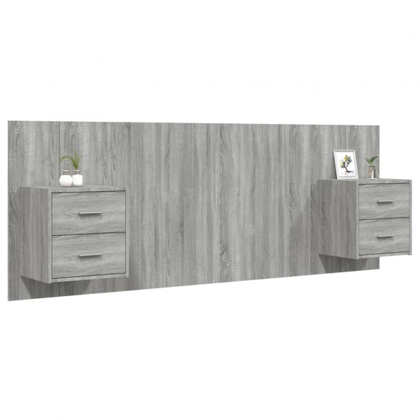 Cabecero de cama con mesitas madera contrachapada gris Sonoma M 3