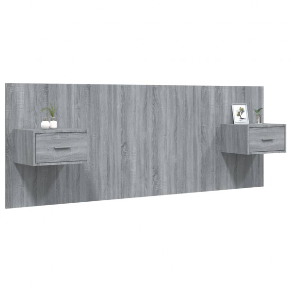 Cabecero de cama con mesitas madera contrachapada gris Sonoma M 3