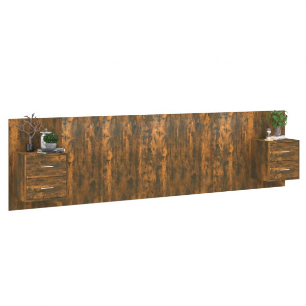 Cabecero de cama y mesitas madera contrachapada roble ahumado M 3