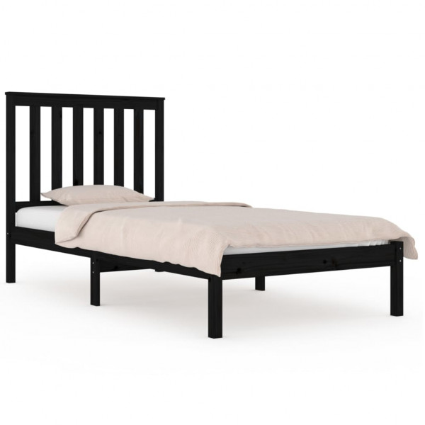 Estrutura de cama pequena solteiro 75x190 cm pinho maciço preto M 2