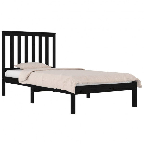 Estrutura de cama pequena solteiro 75x190 cm pinho maciço preto M 3
