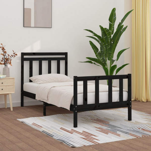 Estructura de cama madera maciza de pino negro 100x200 cm D