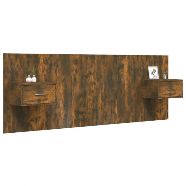 Cabecero de cama con mesitas madera contrachapada roble ahumado M 3