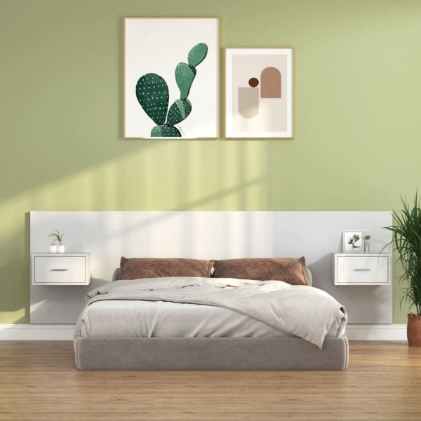 Cabecero de cama con mesitas madera contrachapada blanco D