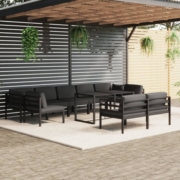 Set muebles de jardín 10 pzas y cojines aluminio gris antracita D