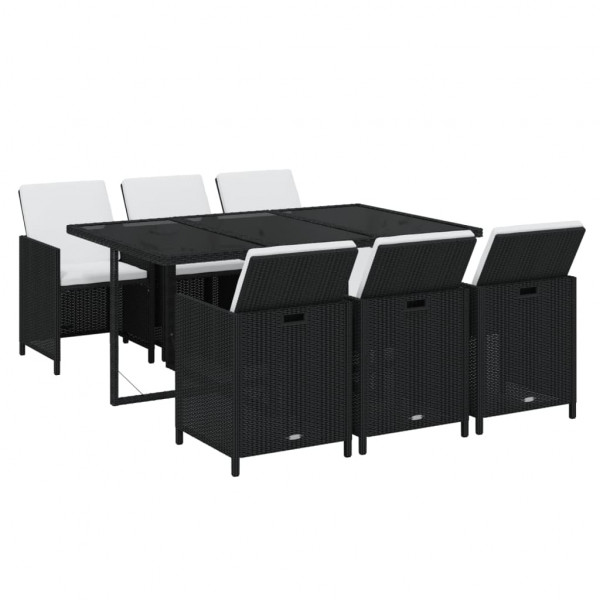 Juego comedor jardín 7 pzas con cojines ratán sintético negro M 2