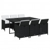 7 pcs conjunto de jantar p/ jardim c/ almofadões vime PE preto 2