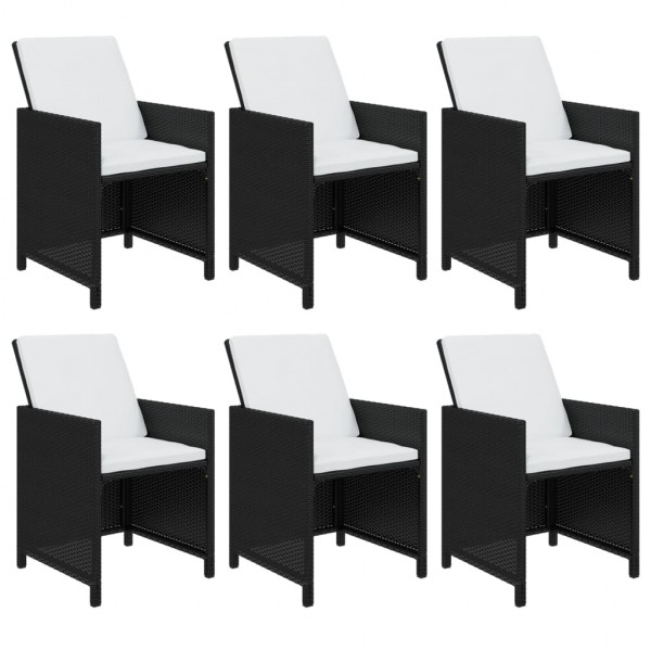 7 pcs conjunto de jantar p/ jardim c/ almofadões vime PE preto M 4