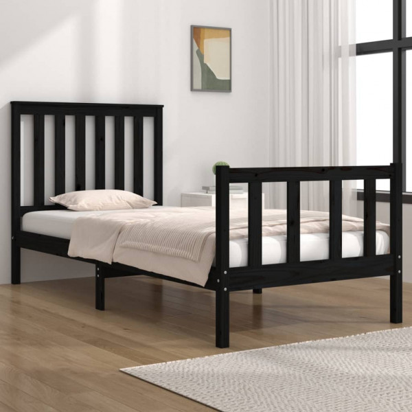 Estructura de cama madera maciza de pino negro 75x190 cm D