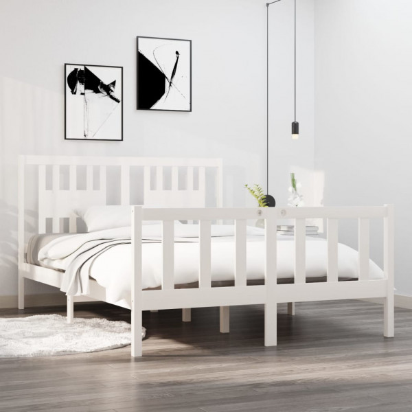 Estructura de cama doble madera maciza blanca 135x190 cm D