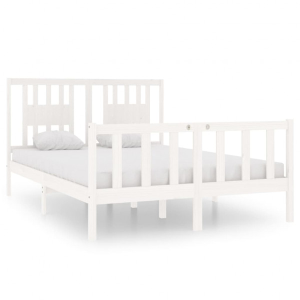 Estrutura de cama casal 135x190 cm madeira maciça branco M 2